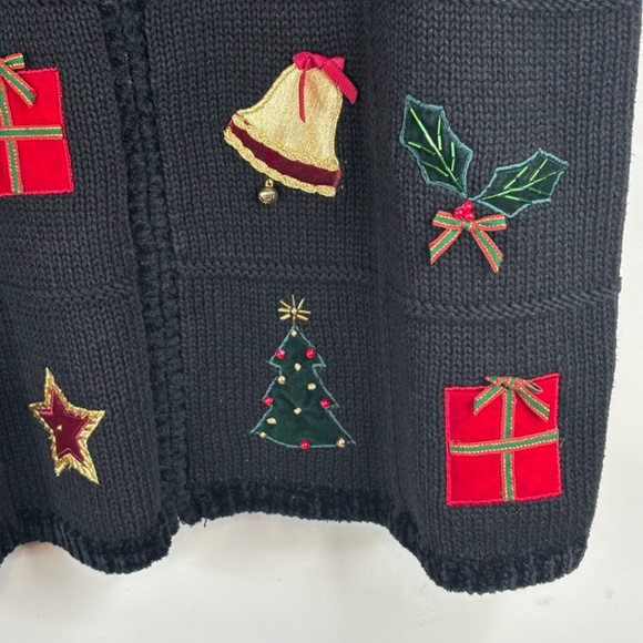 VTG 90s Croft & Barrow Embroidered Christmas Cardigan L Hand Knit Bead Bell Ugly - Picture 7 of 10